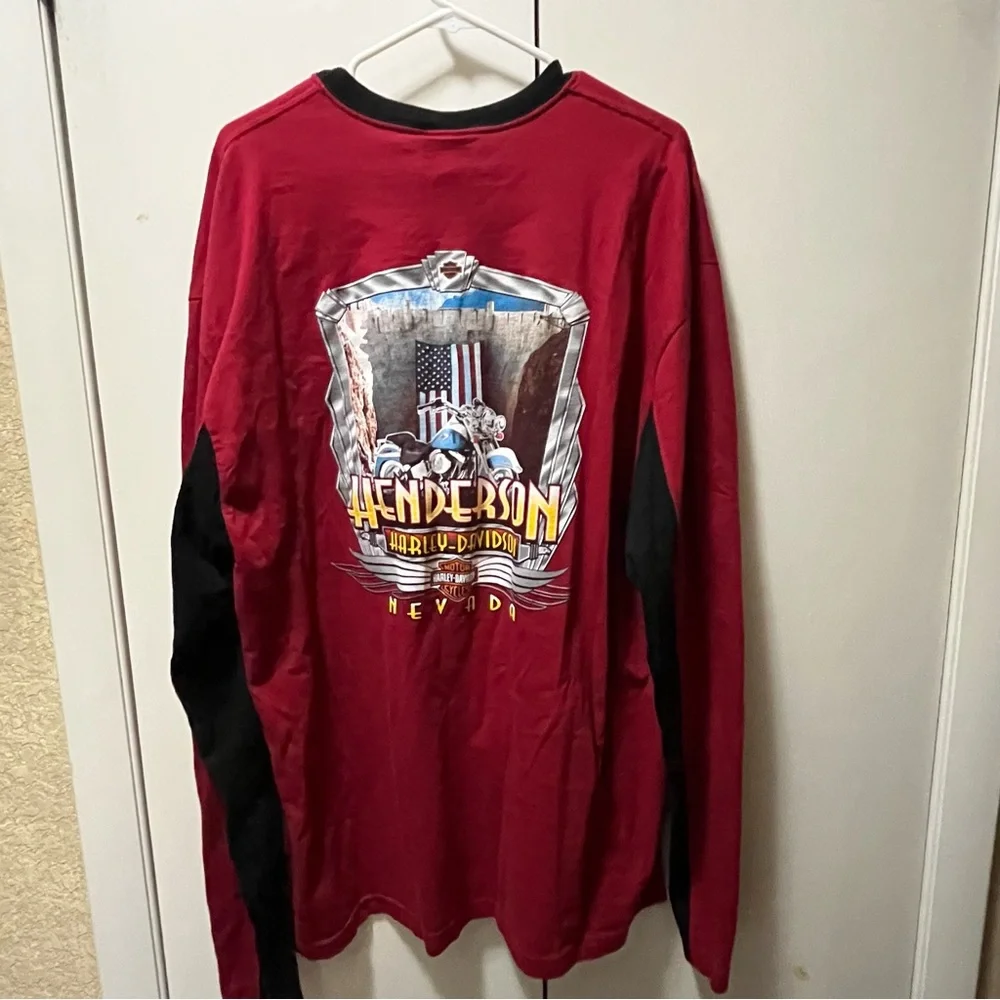 Harley-Davidson Red and Black Crew Neck Shirt - Picture 5 of 6